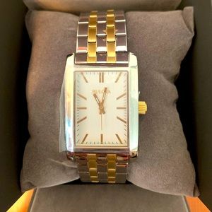 Bulova Men’s Two Tone Gold and Silver Stainless Steel Rectangular Bracelet Watch
